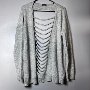Express Open Front Cardigan Lg/XL Gray Cut Out Back Knit sweater Long Sleeve